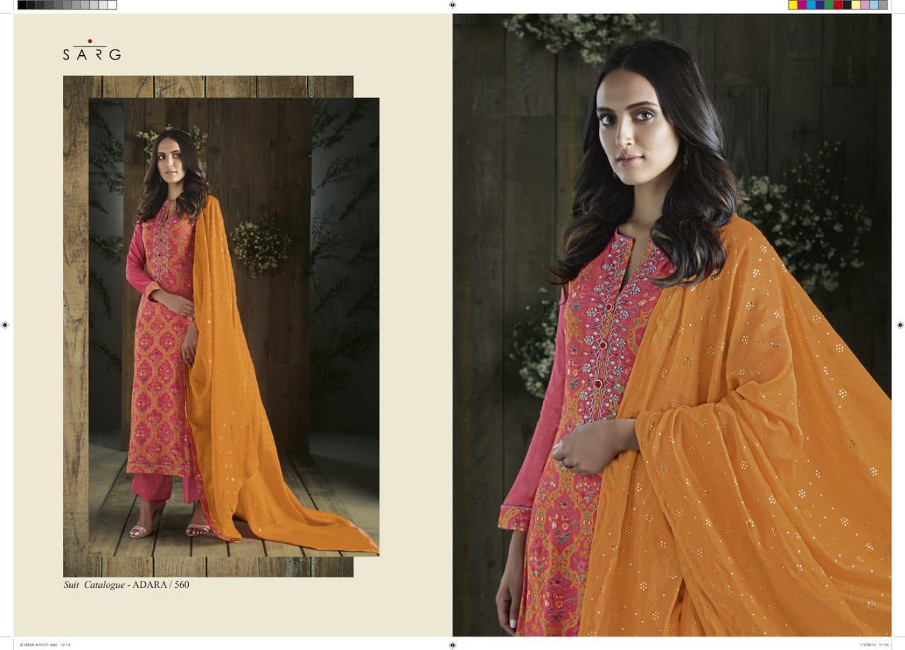 Adara By Sarg Beautiful Designer Collection Suits Stylish Fancy Colorful Party Wear & Ethnic Wear Jacquard/ Georgette/ Muslin Silk Printed Dresses At Wholesale Price