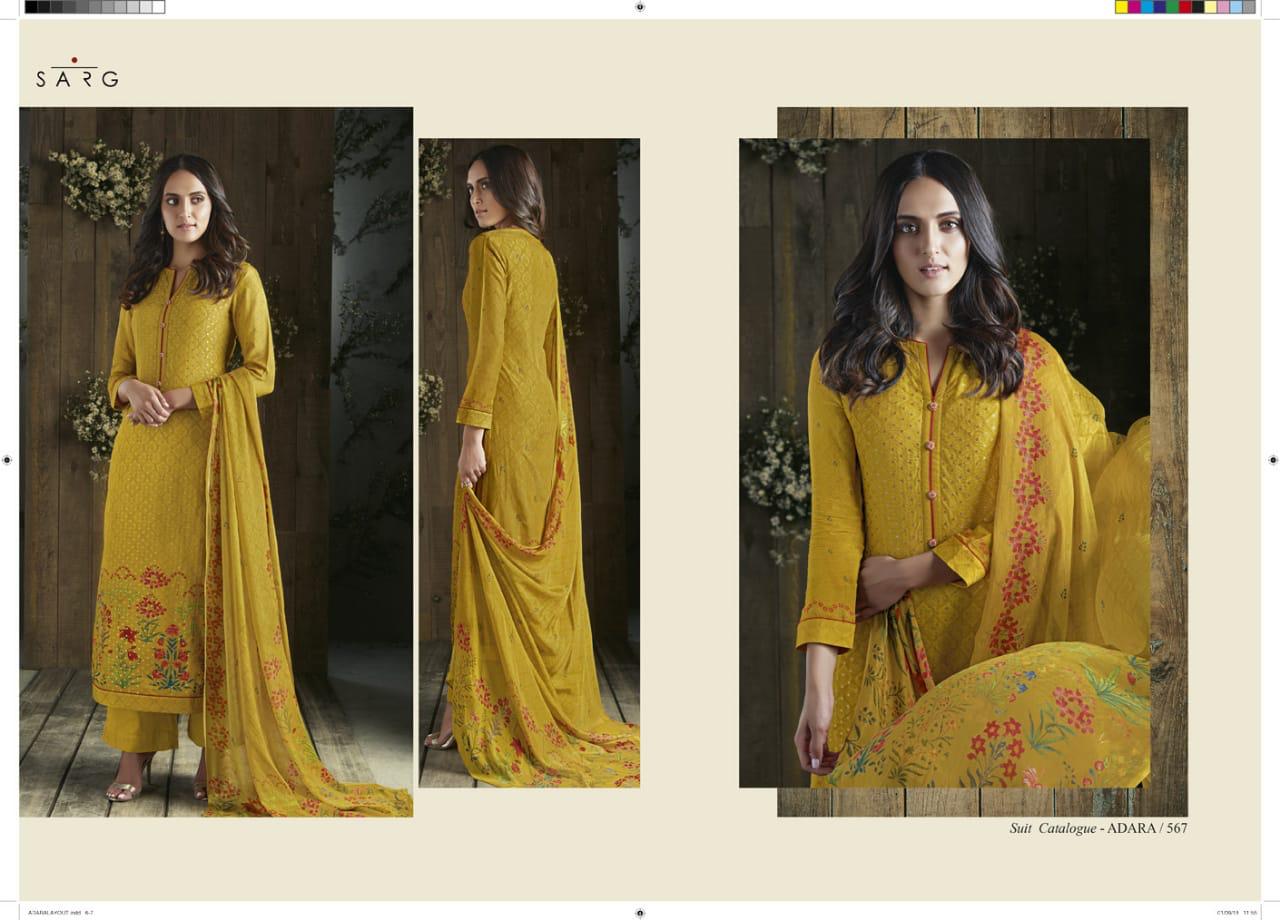 Adara By Sarg Beautiful Designer Collection Suits Stylish Fancy Colorful Party Wear & Ethnic Wear Jacquard/ Georgette/ Muslin Silk Printed Dresses At Wholesale Price