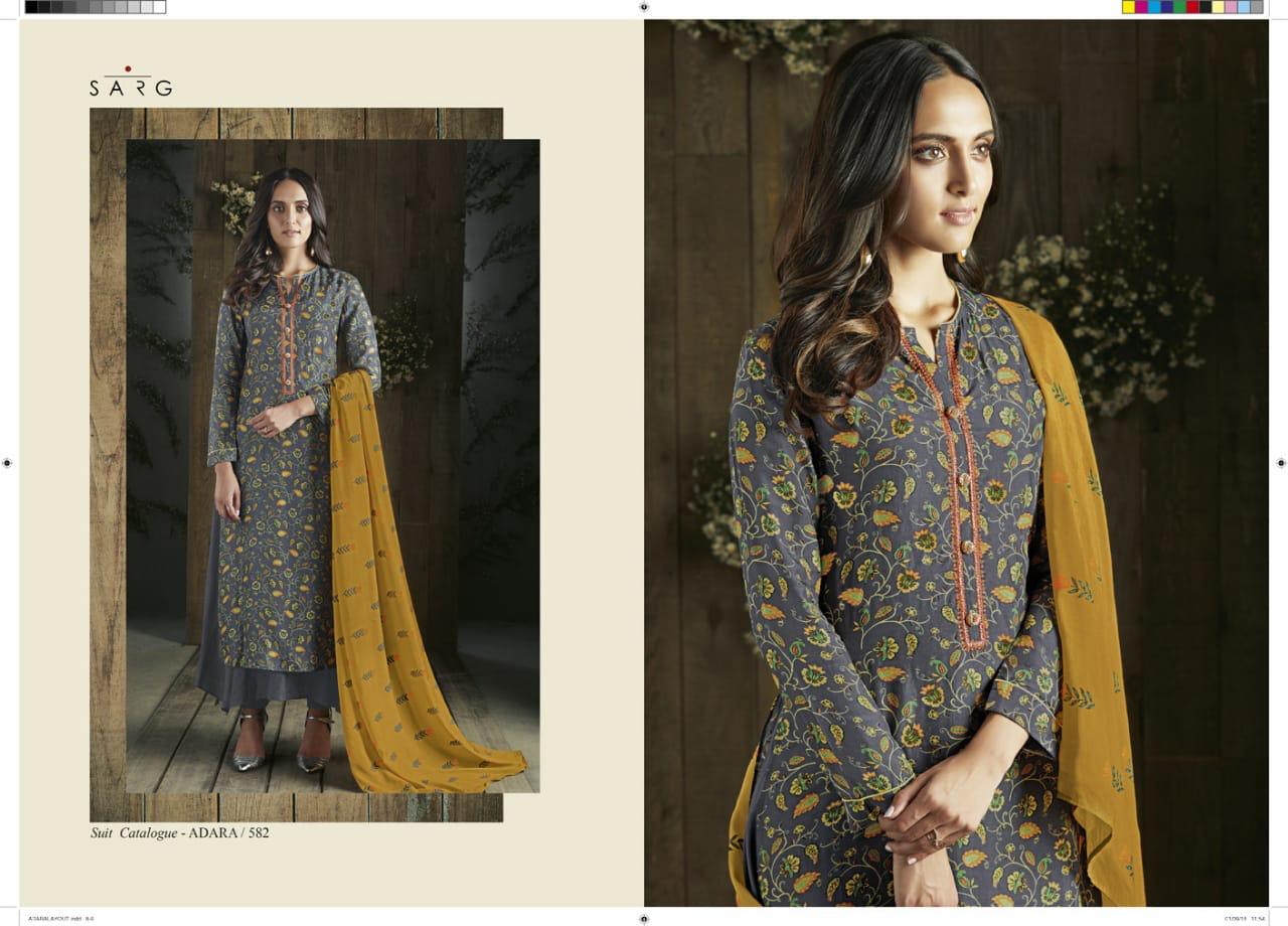 Adara By Sarg Beautiful Designer Collection Suits Stylish Fancy Colorful Party Wear & Ethnic Wear Jacquard/ Georgette/ Muslin Silk Printed Dresses At Wholesale Price