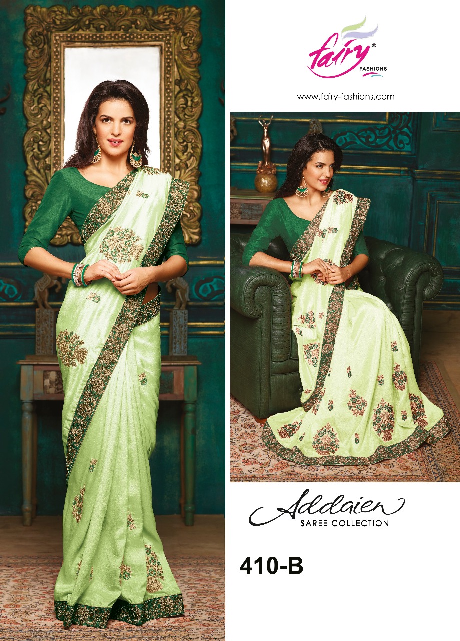 Addaien 410 Colors By Fairy Fashion 410-a To 410-e Series Designer Wedding Collection Beautiful Traditional Wear Colorful Stylish Fancy Party Wear & Occasional Wear Charmeuse Silk Embroidered Sarees At Wholesale Price