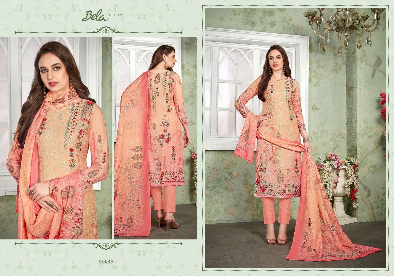 Addison By Bela Fashion 666 To 672 Series Beautiful Suits Collection Beautiful Stylish Fancy Colorful Casual Wear & Ethnic Wear Heavy Muslin Digital Work Dresses At Wholesale Price
