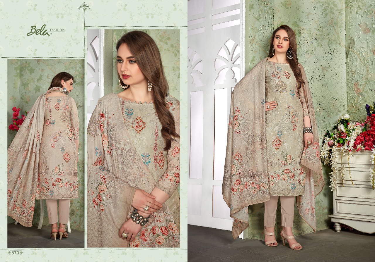 Addison By Bela Fashion 666 To 672 Series Beautiful Suits Collection Beautiful Stylish Fancy Colorful Casual Wear & Ethnic Wear Heavy Muslin Digital Work Dresses At Wholesale Price