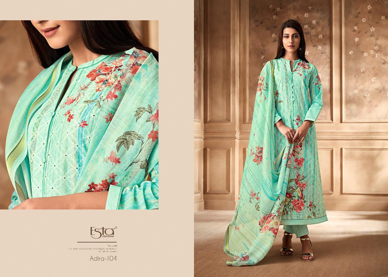 Adira By Esta Designs 101 To 112 Series Designer Suits Beautiful Stylish Fancy Colorful Party Wear & Occasional Wear Digital Printed Cotton Cambric With Shiffli Embroidery Dresses At Wholesale Price