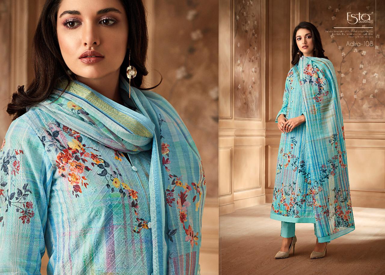 Adira By Esta Designs 101 To 112 Series Designer Suits Beautiful Stylish Fancy Colorful Party Wear & Occasional Wear Digital Printed Cotton Cambric With Shiffli Embroidery Dresses At Wholesale Price