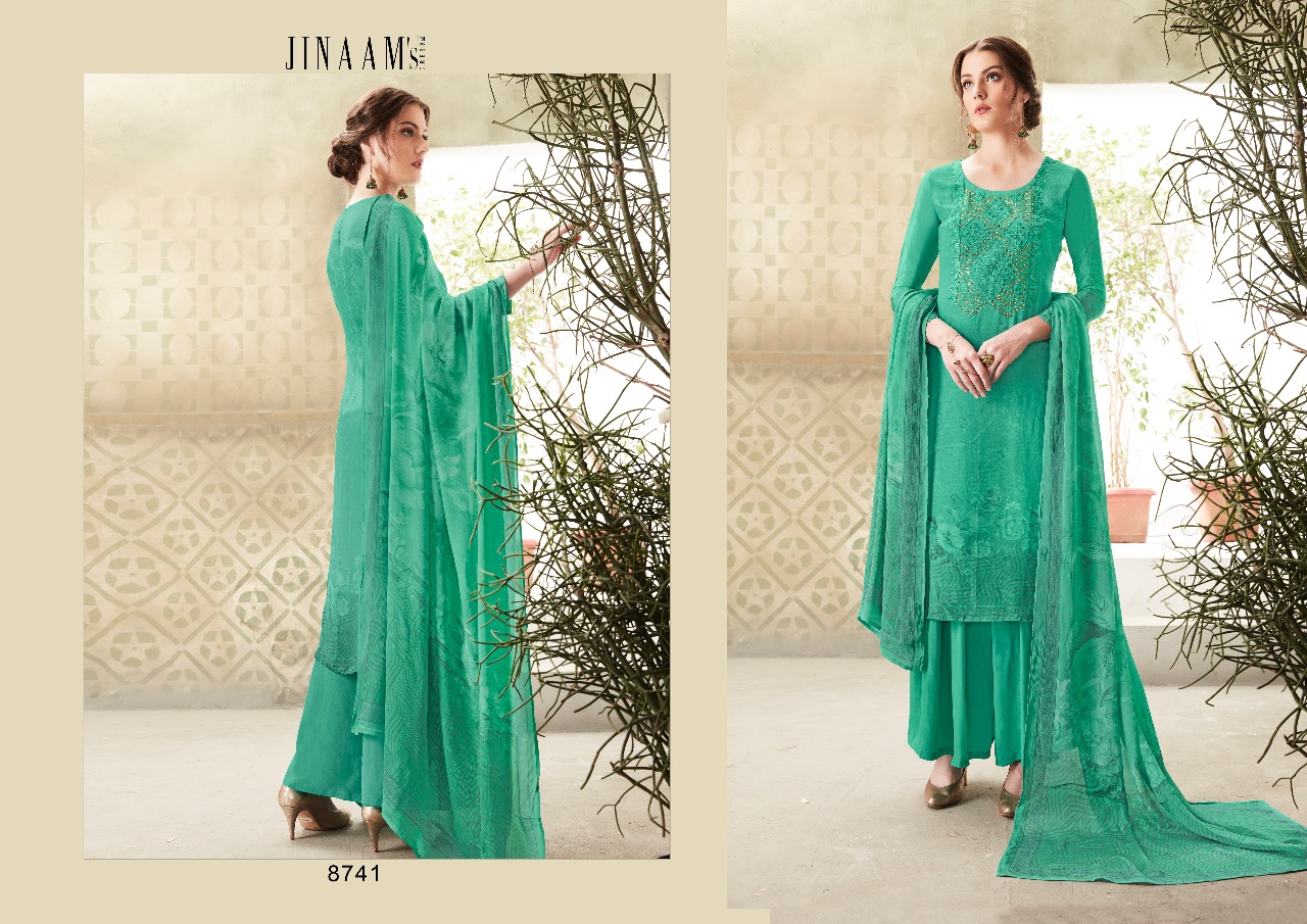 Afreen By Jinaam Dresses 8740 To 8749 Series Beautiful Stylish Designer Printed And Embroidered Party Wear Occasional Wear Viscos Ecrepe Digital Printed Dresses At Wholesale Price