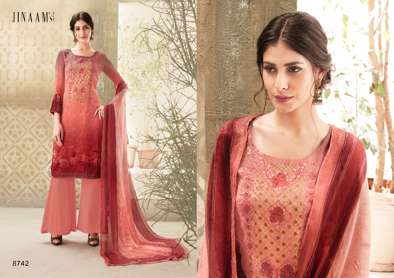 Afreen By Jinaam Dresses 8740 To 8749 Series Beautiful Stylish Designer Printed And Embroidered Party Wear Occasional Wear Viscos Ecrepe Digital Printed Dresses At Wholesale Price