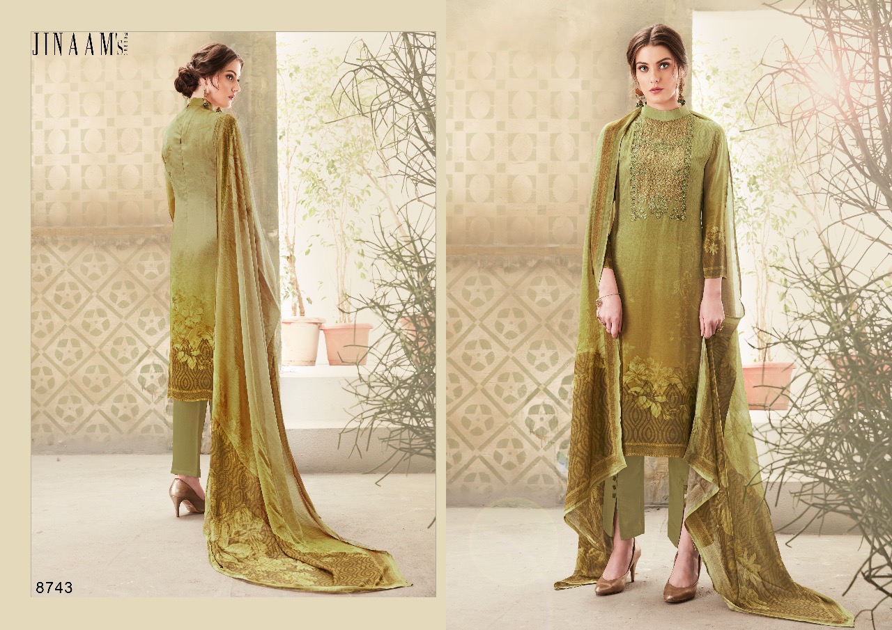Afreen By Jinaam Dresses 8740 To 8749 Series Beautiful Stylish Designer Printed And Embroidered Party Wear Occasional Wear Viscos Ecrepe Digital Printed Dresses At Wholesale Price
