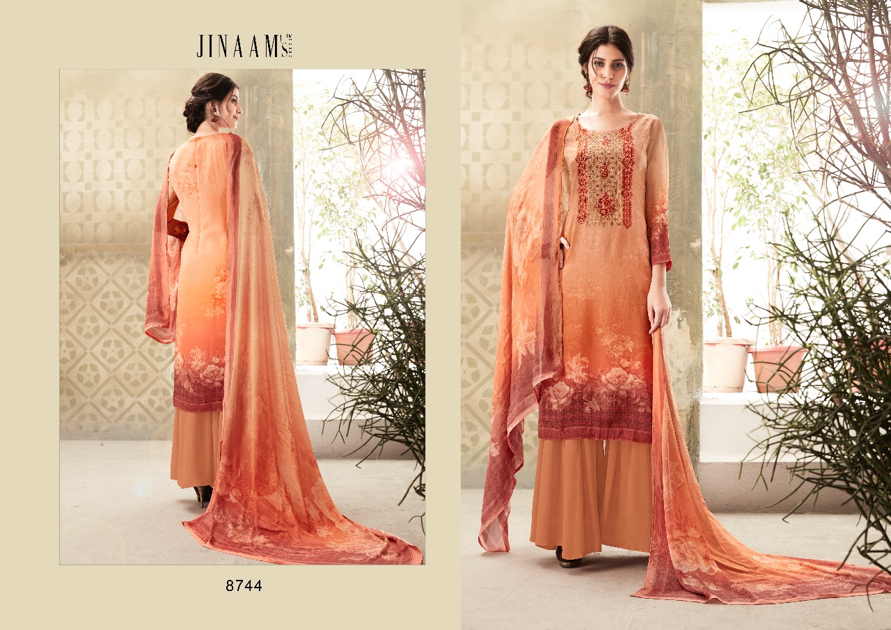 Afreen By Jinaam Dresses 8740 To 8749 Series Beautiful Stylish Designer Printed And Embroidered Party Wear Occasional Wear Viscos Ecrepe Digital Printed Dresses At Wholesale Price