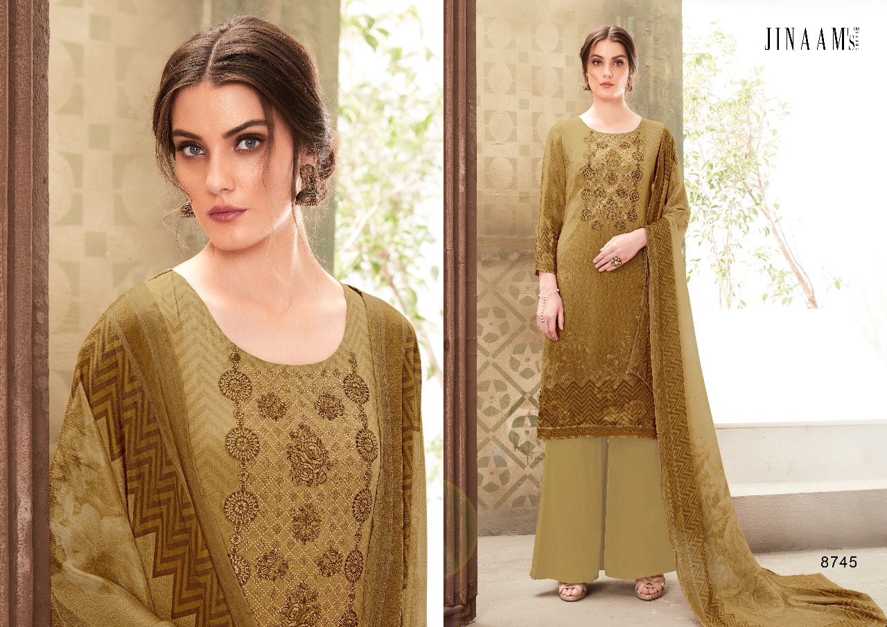 Afreen By Jinaam Dresses 8740 To 8749 Series Beautiful Stylish Designer Printed And Embroidered Party Wear Occasional Wear Viscos Ecrepe Digital Printed Dresses At Wholesale Price