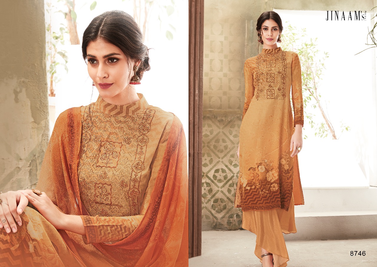 Afreen By Jinaam Dresses 8740 To 8749 Series Beautiful Stylish Designer Printed And Embroidered Party Wear Occasional Wear Viscos Ecrepe Digital Printed Dresses At Wholesale Price
