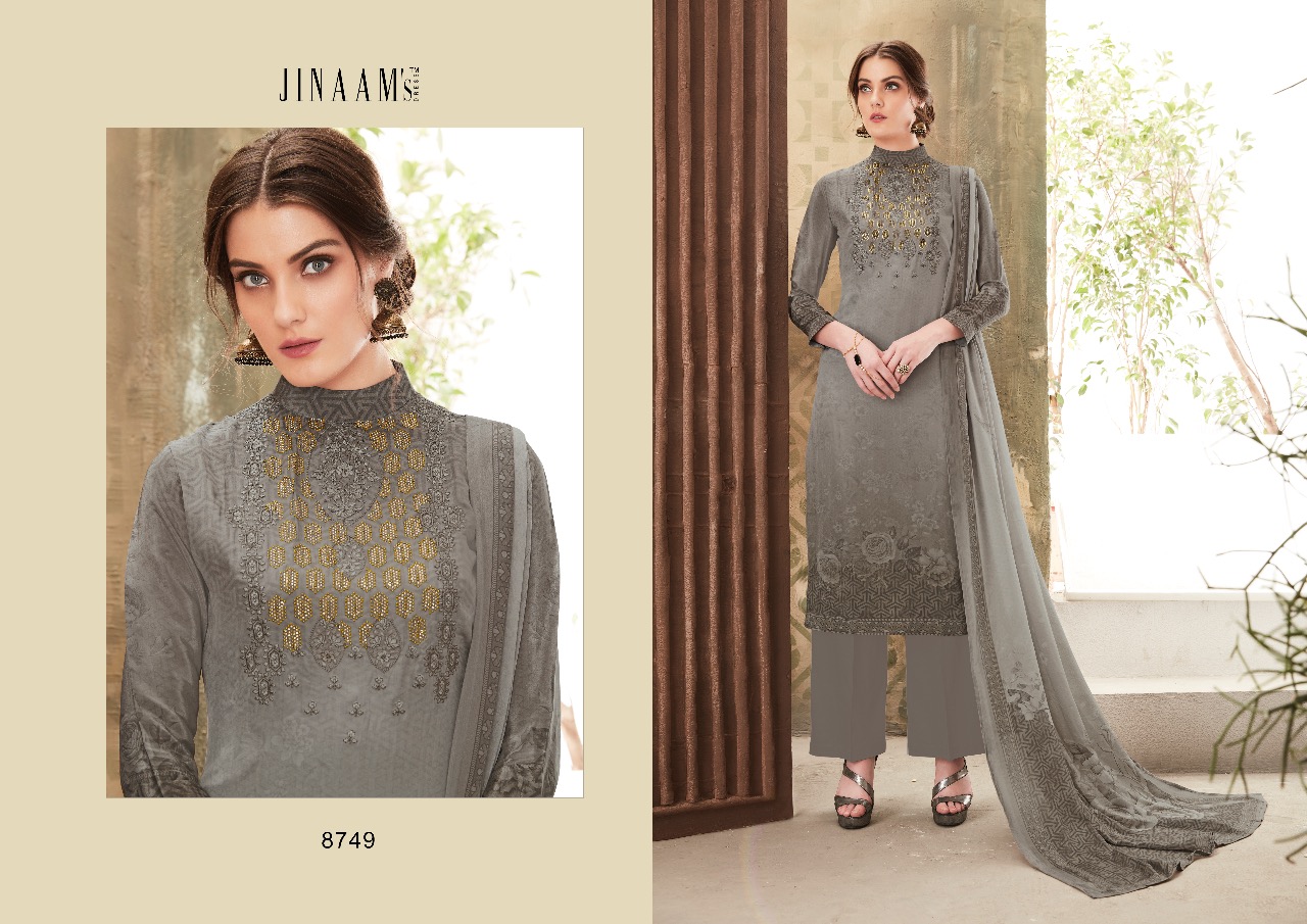 Afreen By Jinaam Dresses 8740 To 8749 Series Beautiful Stylish Designer Printed And Embroidered Party Wear Occasional Wear Viscos Ecrepe Digital Printed Dresses At Wholesale Price