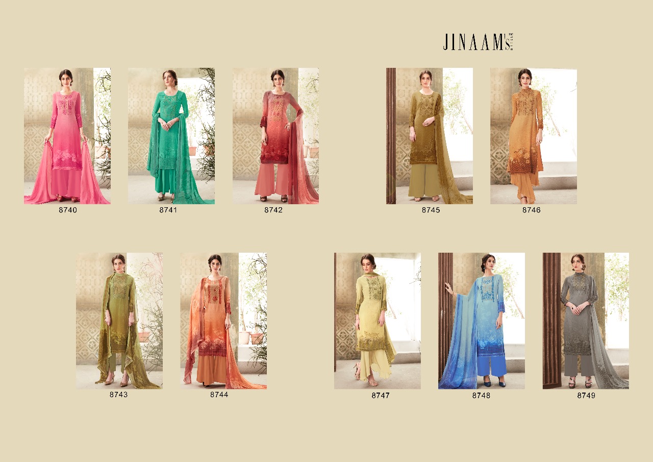 Afreen By Jinaam Dresses 8740 To 8749 Series Beautiful Stylish Designer Printed And Embroidered Party Wear Occasional Wear Viscos Ecrepe Digital Printed Dresses At Wholesale Price