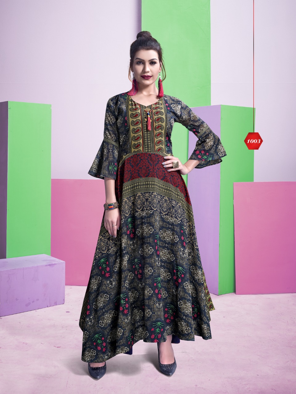 Akansha By Aarav Collection 1001 To 1006 Series Beautiful Colorful Stylish Fancy Casual Wear & Ethnic Wear & Ready To Wear Chanderi Digital Printed Kurtis At Wholesale Price