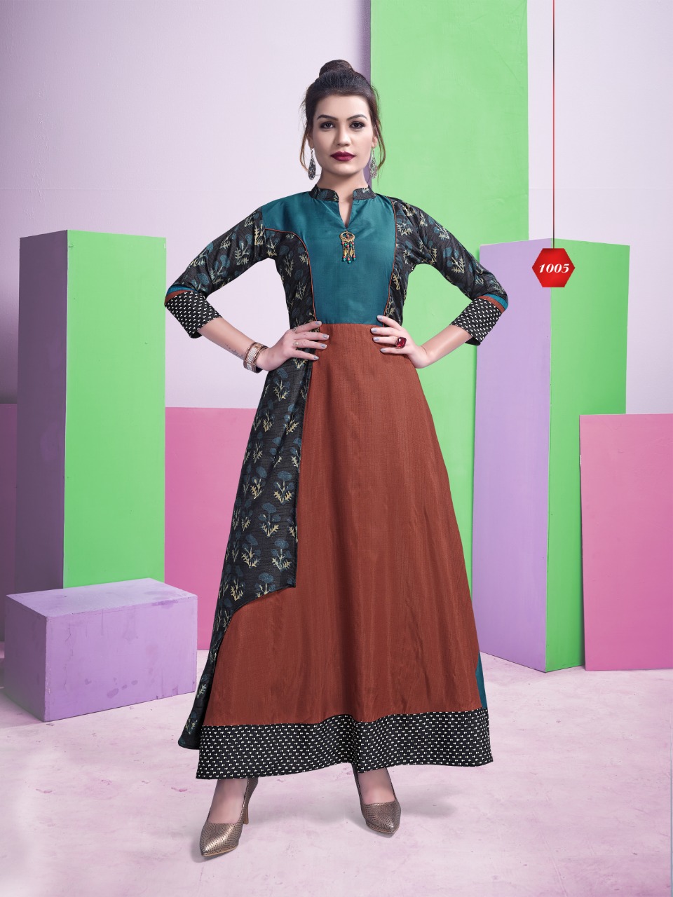 Akansha By Aarav Collection 1001 To 1006 Series Beautiful Colorful Stylish Fancy Casual Wear & Ethnic Wear & Ready To Wear Chanderi Digital Printed Kurtis At Wholesale Price