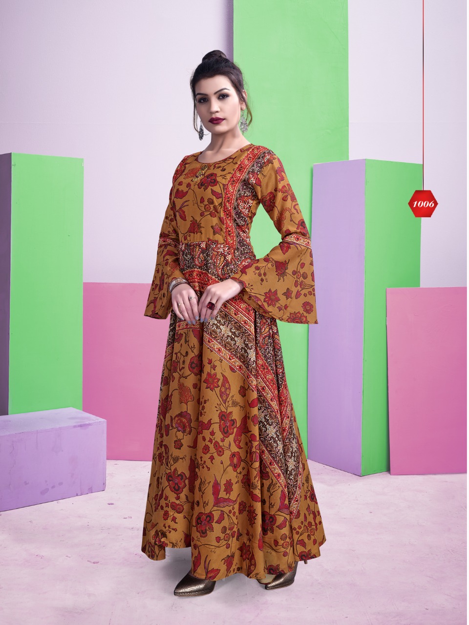 Akansha By Aarav Collection 1001 To 1006 Series Beautiful Colorful Stylish Fancy Casual Wear & Ethnic Wear & Ready To Wear Chanderi Digital Printed Kurtis At Wholesale Price