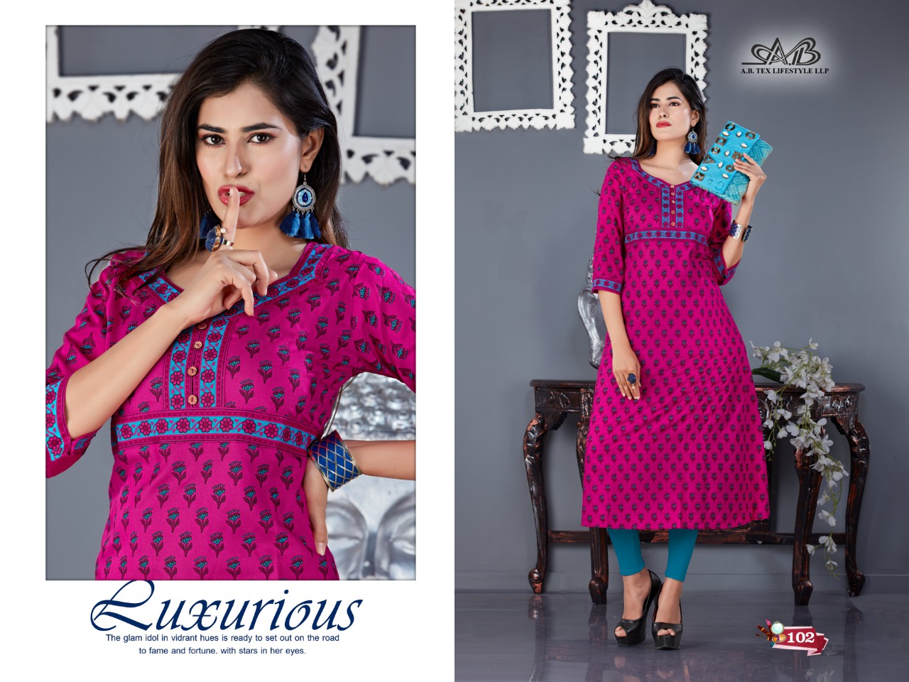 Akira By A.b. Fashion 101 To 109 Series Indian Traditional Wear Collection Beautiful Stylish Fancy Colorful Party Wear & Occasional Wear Rayon Printed Kurtis At Wholesale Price