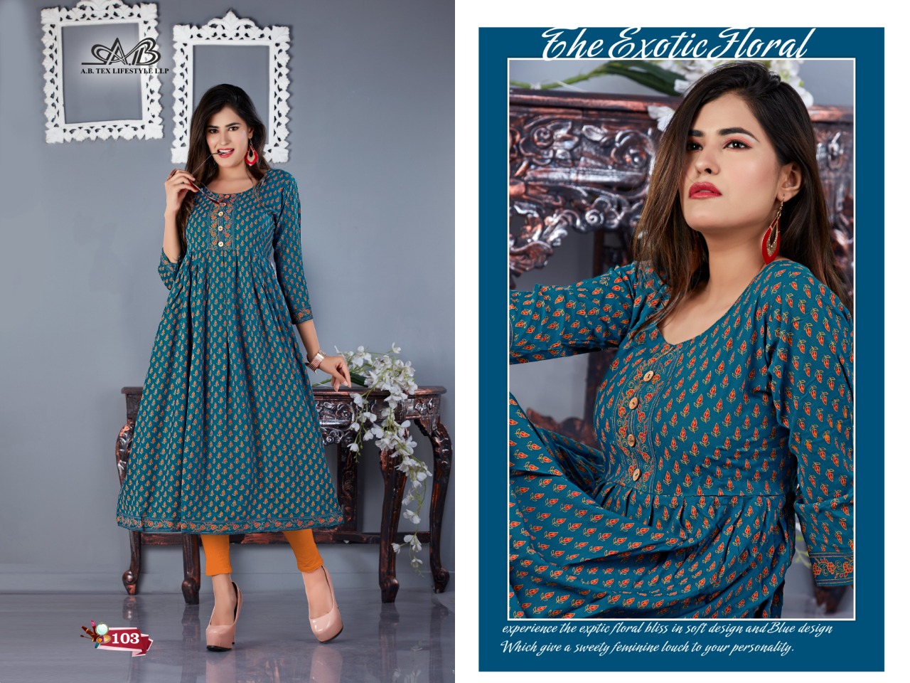 Akira By A.b. Fashion 101 To 109 Series Indian Traditional Wear Collection Beautiful Stylish Fancy Colorful Party Wear & Occasional Wear Rayon Printed Kurtis At Wholesale Price