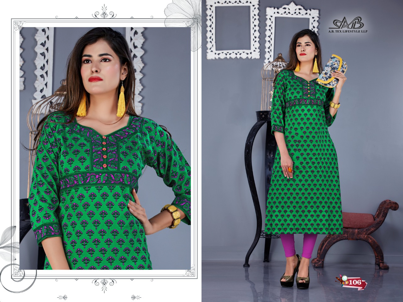Akira By A.b. Fashion 101 To 109 Series Indian Traditional Wear Collection Beautiful Stylish Fancy Colorful Party Wear & Occasional Wear Rayon Printed Kurtis At Wholesale Price