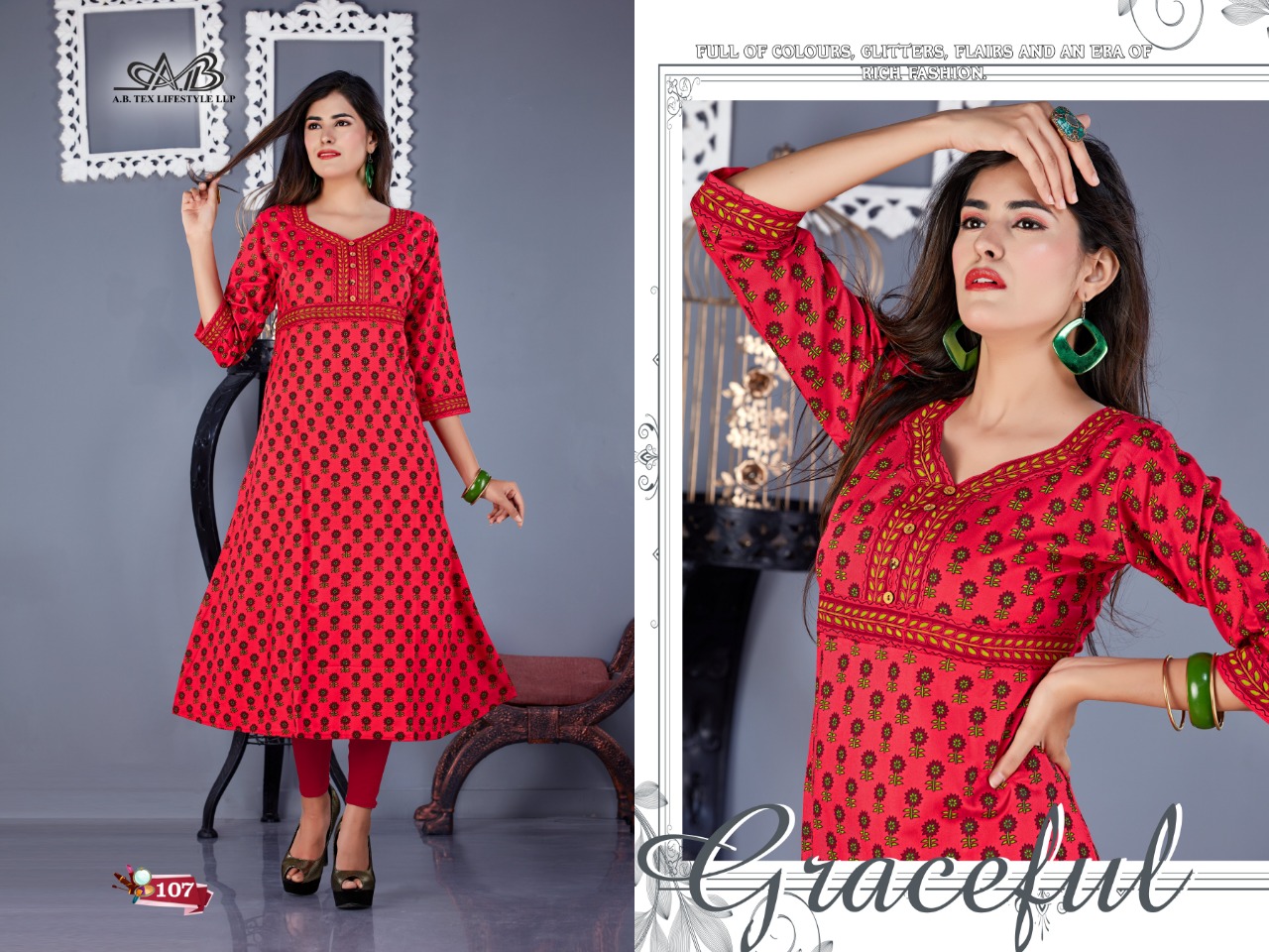 Akira By A.b. Fashion 101 To 109 Series Indian Traditional Wear Collection Beautiful Stylish Fancy Colorful Party Wear & Occasional Wear Rayon Printed Kurtis At Wholesale Price