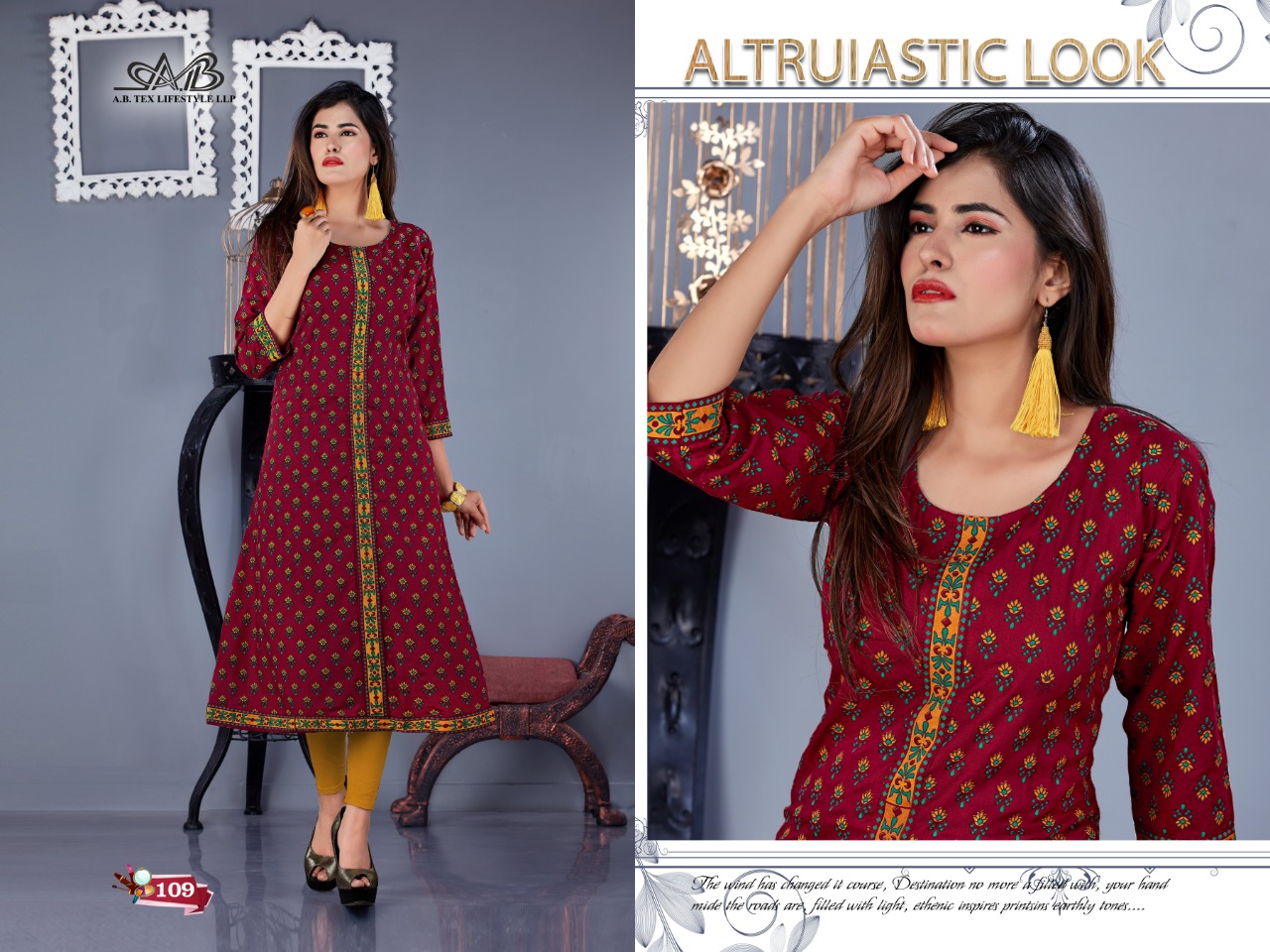 Akira By A.b. Fashion 101 To 109 Series Indian Traditional Wear Collection Beautiful Stylish Fancy Colorful Party Wear & Occasional Wear Rayon Printed Kurtis At Wholesale Price