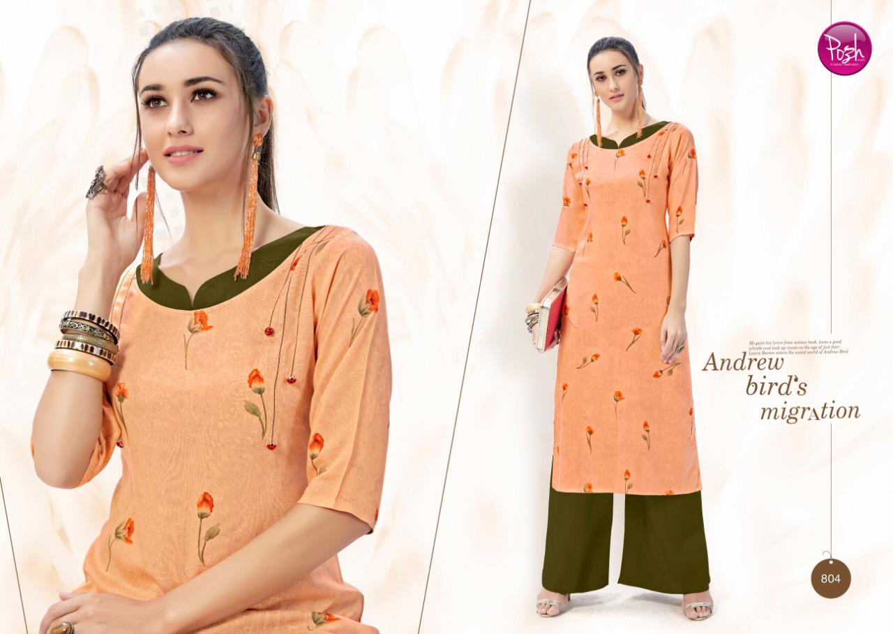 Aleeza By Posh 801 To 808 Series Beautiful Colorful Stylish Fancy Casual Wear & Ethnic Wear & Ready To Wear Rayon Print Kurtis With Palazzo At Wholesale Price