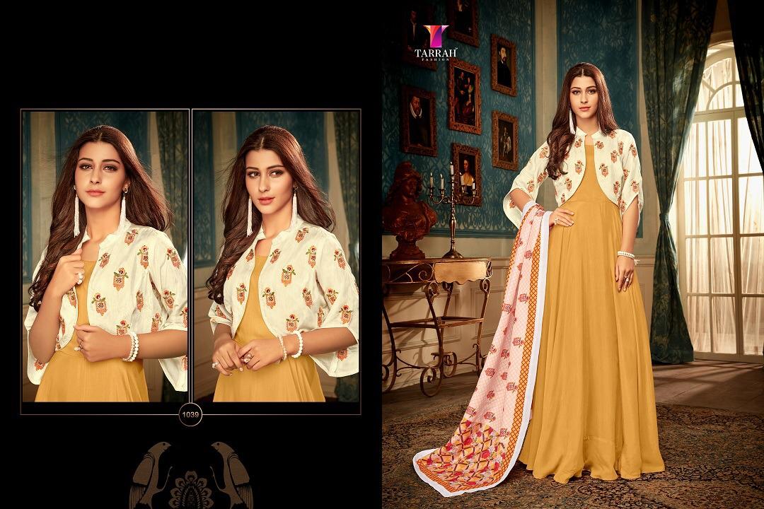Alinaa Vol-5 By Tarrah Fashion 1033 To 1040 Series Designer Bridal Wear Collection Beautiful Stylish Fancy Colorful Party Wear & Occasional Wear Maslin Dresses/ Gowns At Wholesale Price