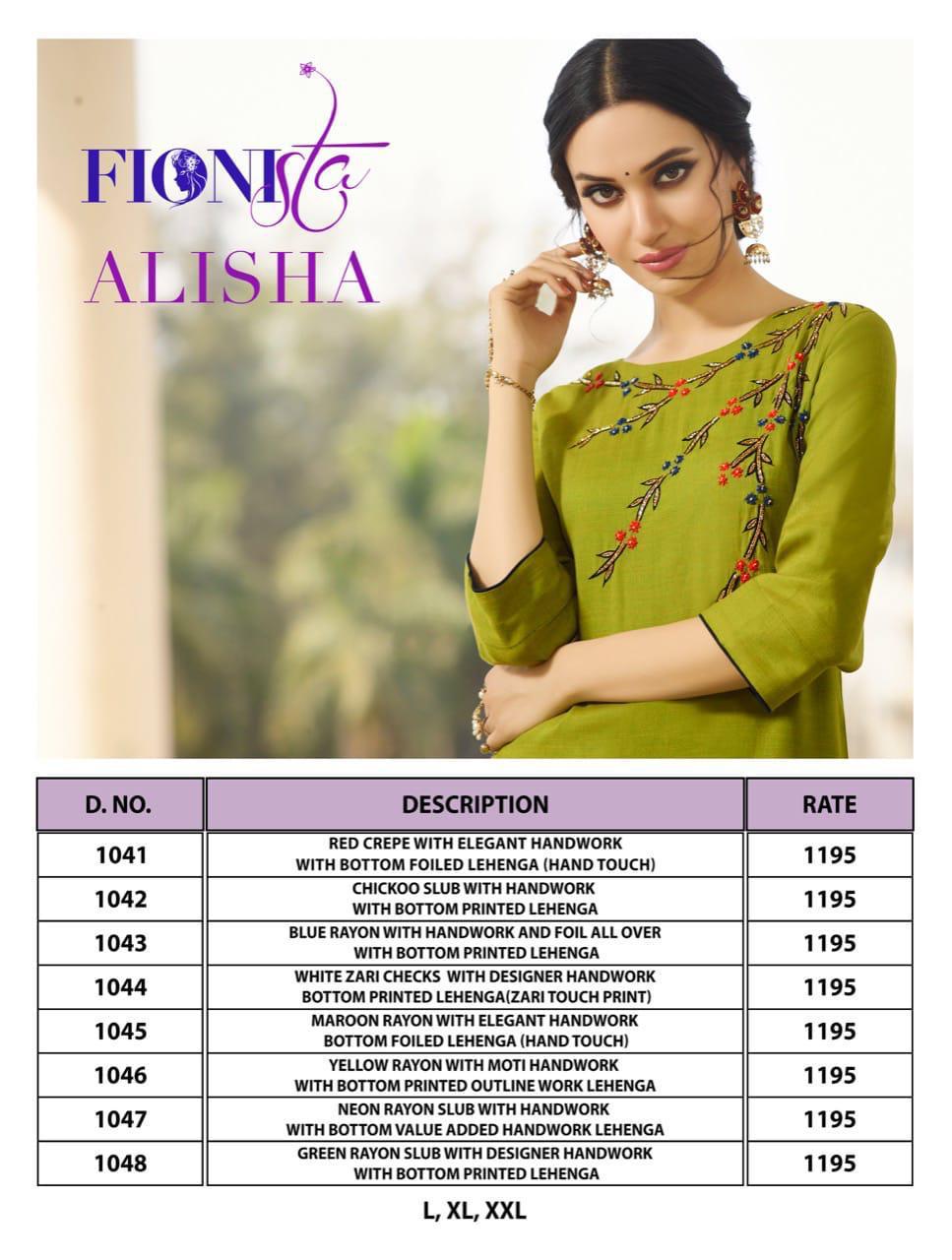 Alisha By Fionista 1041 To 1048 Series Beautiful Stylish Fancy Colorful Designer Party Wear & Ethnic Wear & Ready To Wear Crepe Digital Kurtis With Bottoms At Wholesale Price
