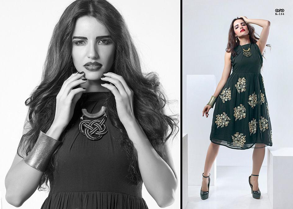 All Black By Eternal Fashion Beautiful Colorful Stylish Fancy Casual Wear & Ethnic Wear & Ready To Wear Silk+georgette Printed Kurtis At Wholesale Price