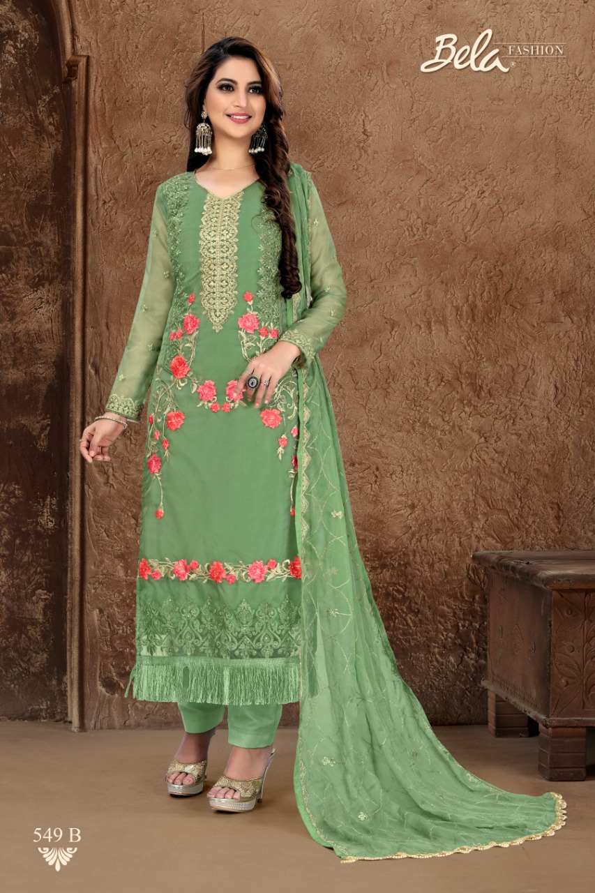Allison By Bela Fashion 549-a To 556-b Series Designer Wear Collection Suits Colorful Stylish Fancy Beautiful Party Wear & Occasional Wear Organza Embroidered Dresses At Wholesale Price
