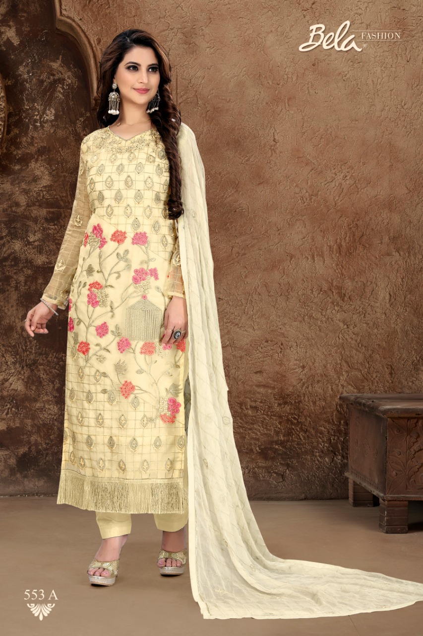 Allison By Bela Fashion 549-a To 556-b Series Designer Wear Collection Suits Colorful Stylish Fancy Beautiful Party Wear & Occasional Wear Organza Embroidered Dresses At Wholesale Price
