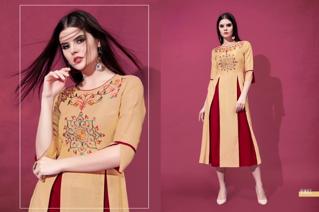 Allora By Best Choice 1001 To 1009 Series Stylish Colorful Fancy Beautiful Casual Wear & Ethnic Wear Heavy Rayon Embroidered Kurtis At Wholesale Price