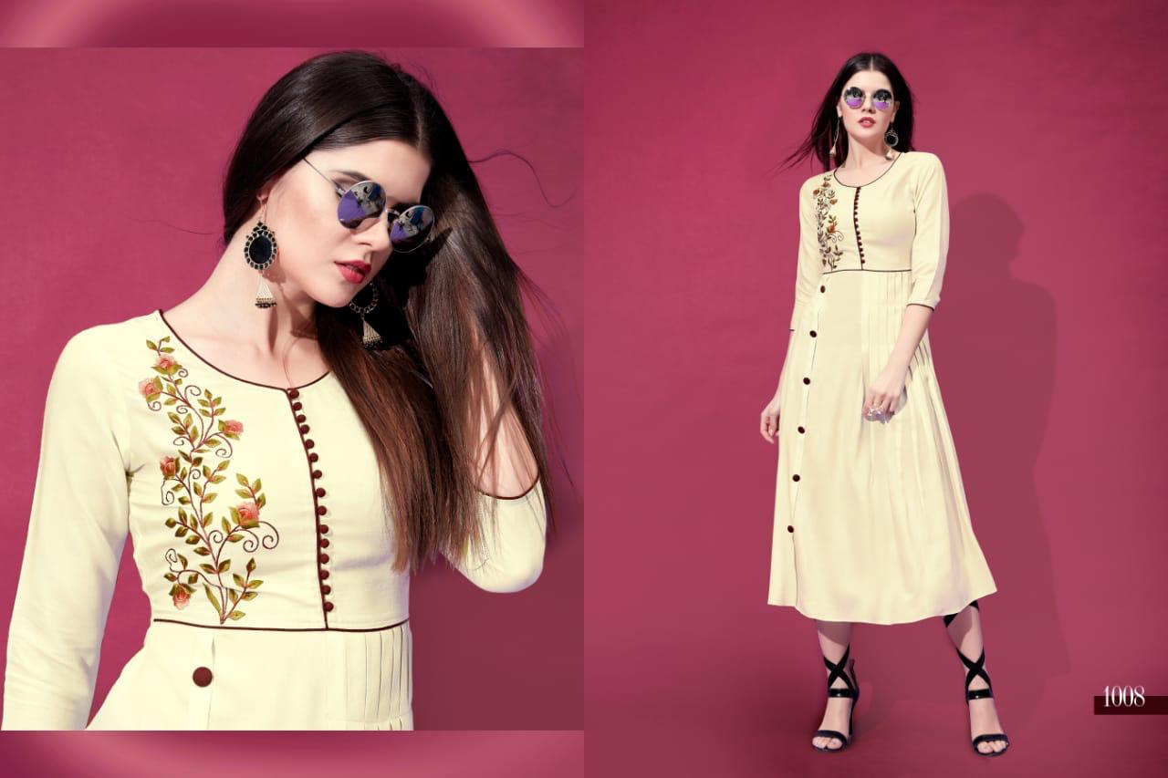 Allora By Best Choice 1001 To 1009 Series Stylish Colorful Fancy Beautiful Casual Wear & Ethnic Wear Heavy Rayon Embroidered Kurtis At Wholesale Price