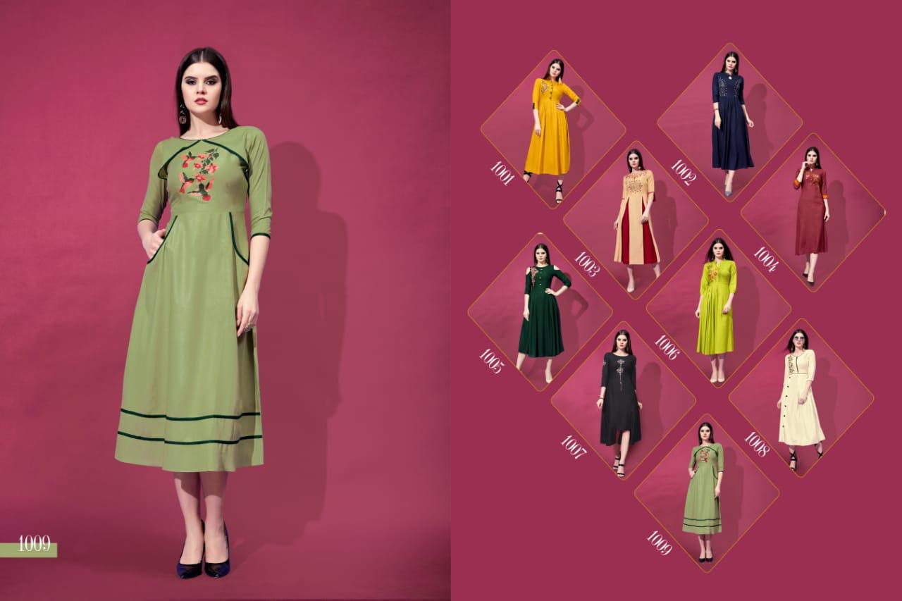 Allora By Best Choice 1001 To 1009 Series Stylish Colorful Fancy Beautiful Casual Wear & Ethnic Wear Heavy Rayon Embroidered Kurtis At Wholesale Price