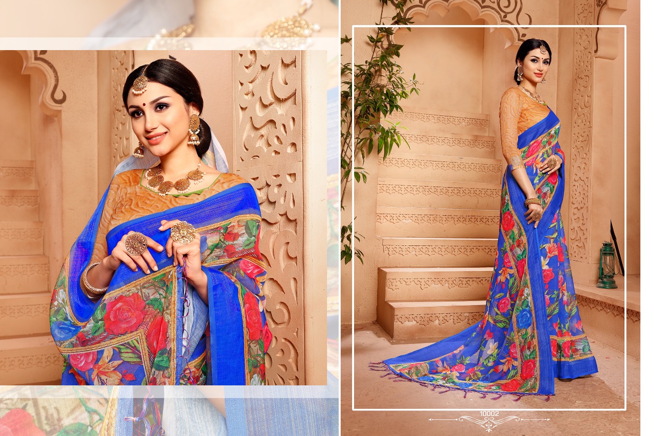 Amaira By Aanchal Sarees 10001 To 10010 Series Indian Traditional Wear Collection Beautiful Stylish Fancy Colorful Party Wear & Occasional Wear Linen Digitl Printed Sarees At Wholesale Price