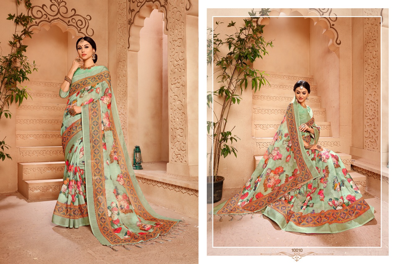 Amaira By Aanchal Sarees 10001 To 10010 Series Indian Traditional Wear Collection Beautiful Stylish Fancy Colorful Party Wear & Occasional Wear Linen Digitl Printed Sarees At Wholesale Price