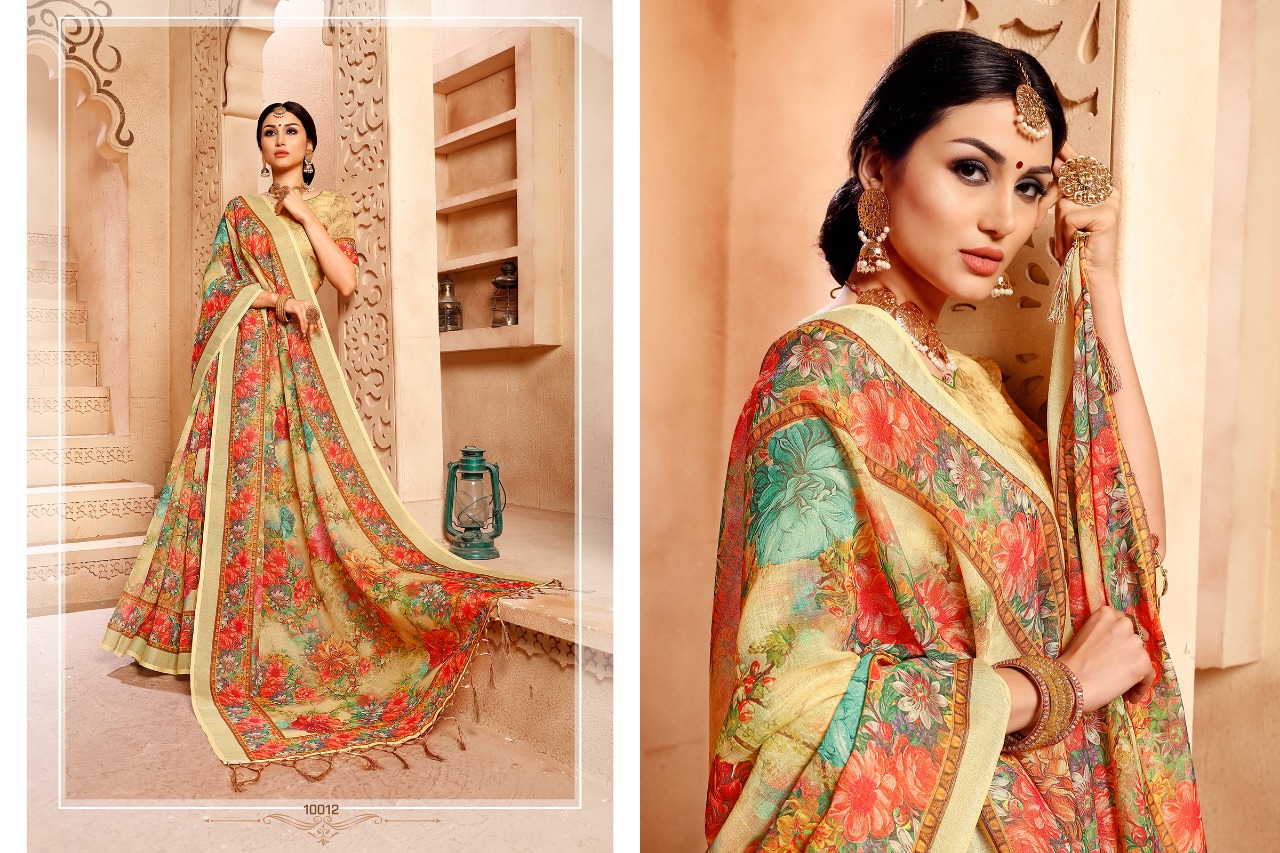 Amaira By Aanchal Sarees 10001 To 10010 Series Indian Traditional Wear Collection Beautiful Stylish Fancy Colorful Party Wear & Occasional Wear Linen Digitl Printed Sarees At Wholesale Price