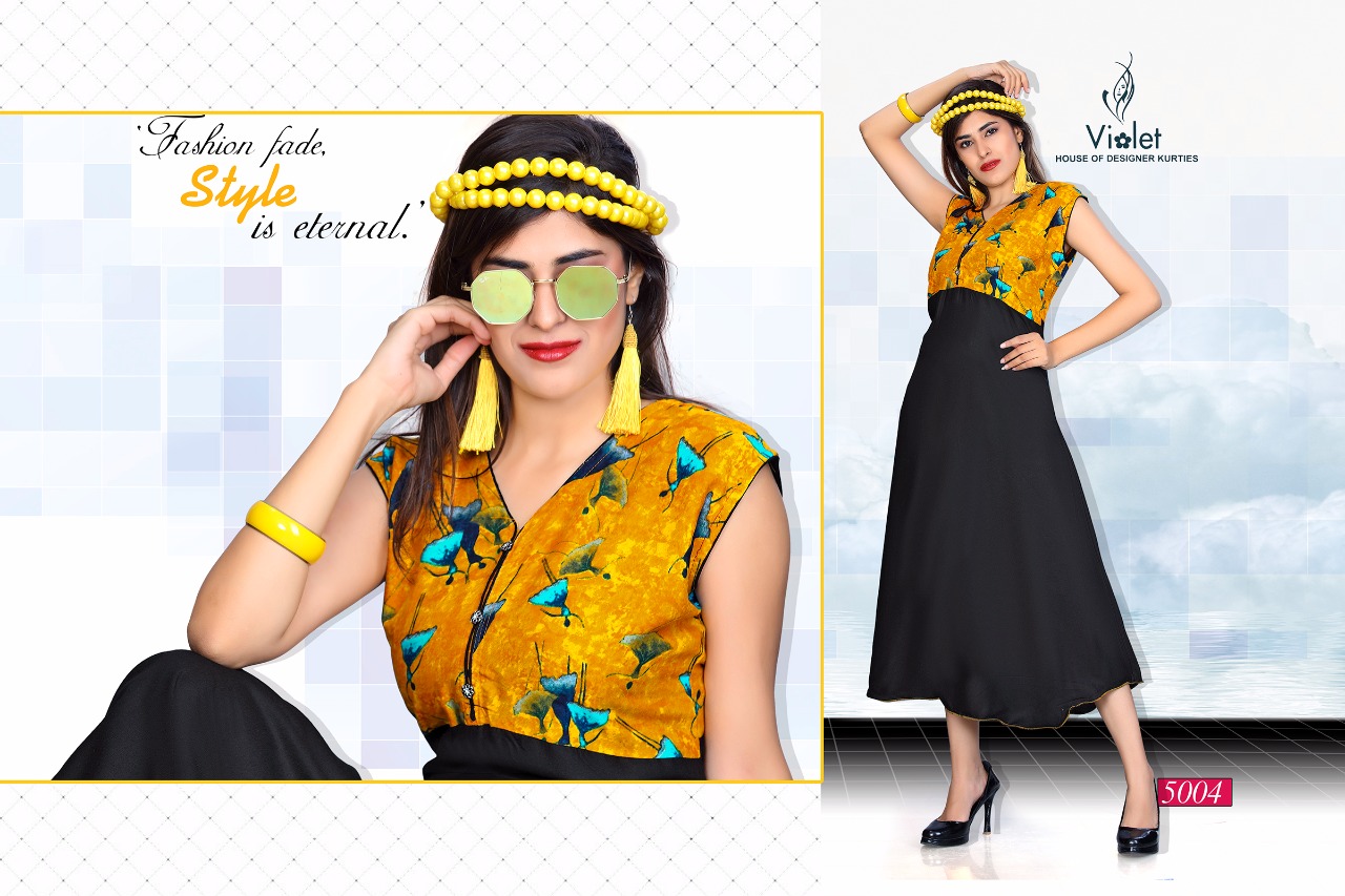 Amaze By Violet 5001 To 5010 Series Beautiful Colorful Stylish Fancy Casual Wear & Ethnic Wear & Ready To Wear Rayon Printed Kurtis At Wholesale Price