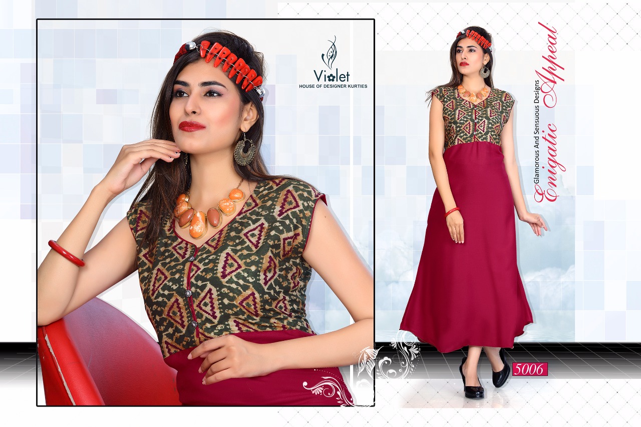 Amaze By Violet 5001 To 5010 Series Beautiful Colorful Stylish Fancy Casual Wear & Ethnic Wear & Ready To Wear Rayon Printed Kurtis At Wholesale Price