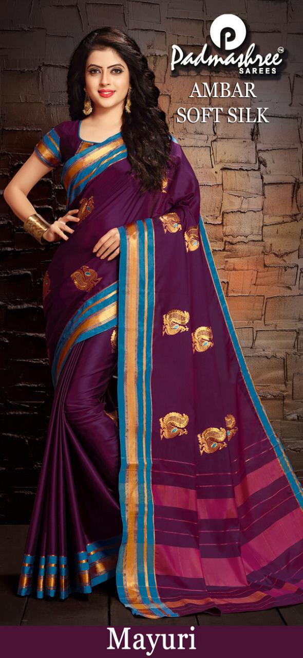 Amber Soft Silk By Padmashree Sarees Indian Traditional Wear Collection Beautiful Stylish Fancy Colorful Party Wear & Occasional Wear Pure Cotton Silk Sarees At Wholesale Price