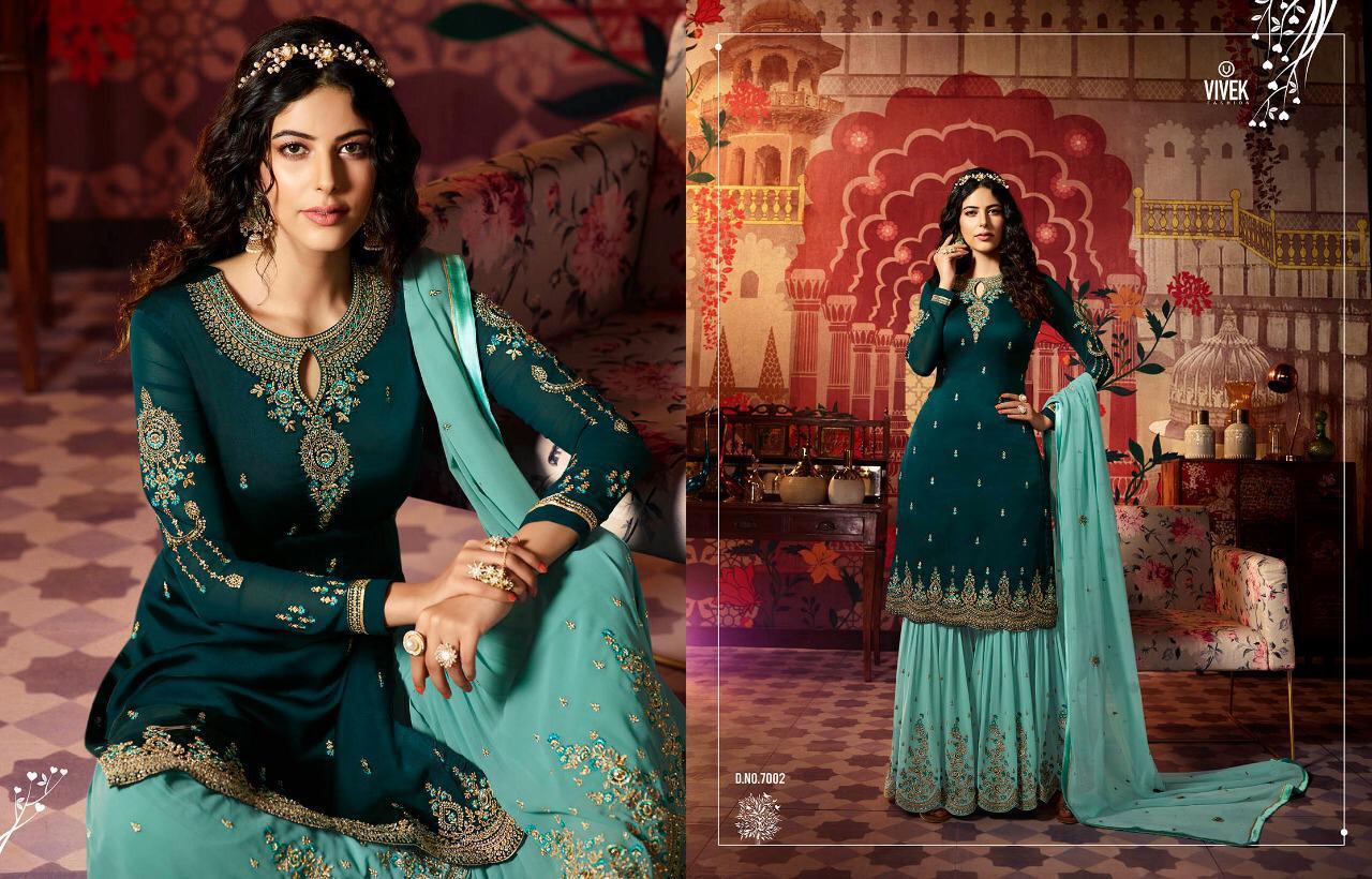 Ameen Vol-2 By Vivek Creation 7001 To 7008 Series Beautiful Suits Stylish Fancy Colorful Casual Wear & Ethnic Wear Collection Satin Georgette Embroidered Dresses At Wholesale Price