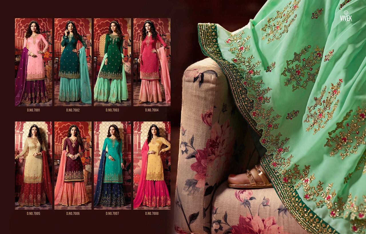 Ameen Vol-2 By Vivek Creation 7001 To 7008 Series Beautiful Suits Stylish Fancy Colorful Casual Wear & Ethnic Wear Collection Satin Georgette Embroidered Dresses At Wholesale Price