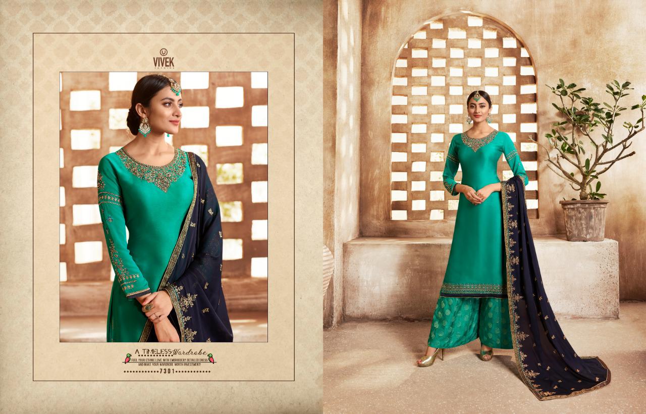 Ameen Vol-3 By Vivek Fashion 7301 To 7307 Series Beautiful Suits Stylish Fancy Colorful Casual Wear & Ethnic Wear Collection Satin Georgette Embroidered Dresses At Wholesale Price