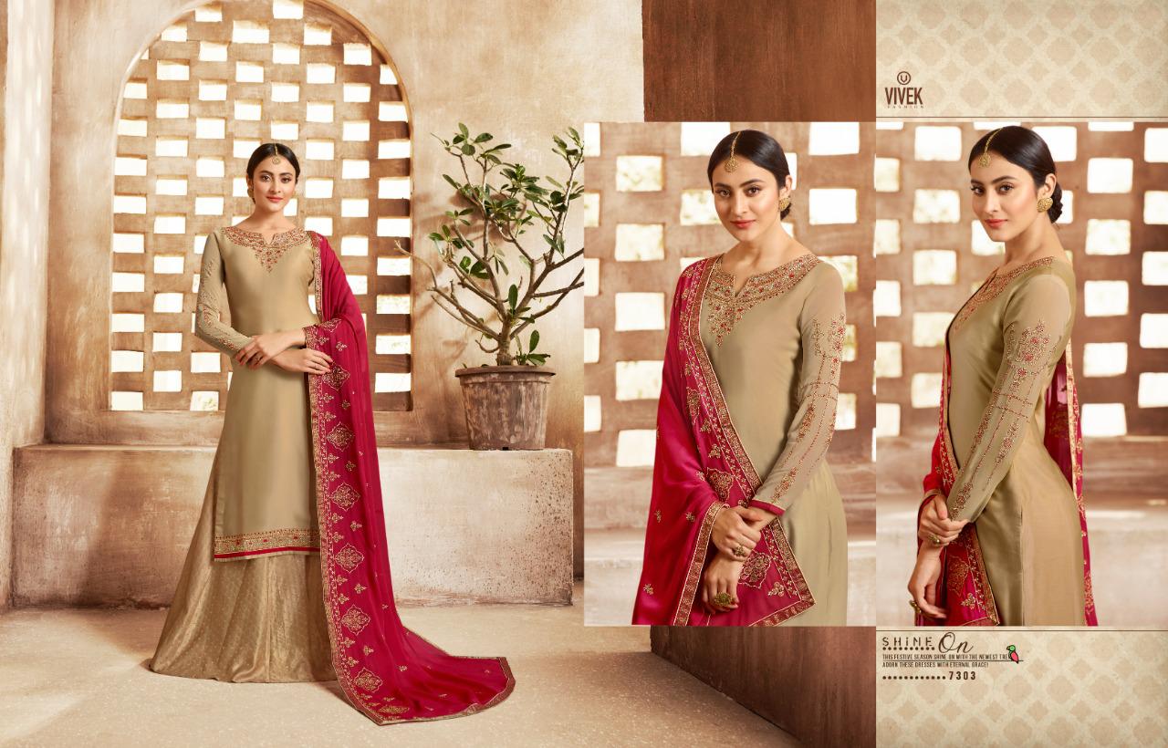 Ameen Vol-3 By Vivek Fashion 7301 To 7307 Series Beautiful Suits Stylish Fancy Colorful Casual Wear & Ethnic Wear Collection Satin Georgette Embroidered Dresses At Wholesale Price
