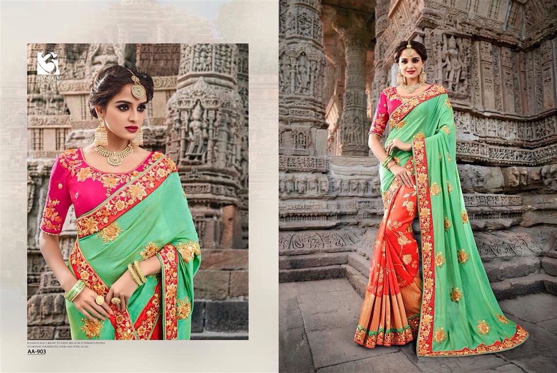 Ameya By Aloukik Attires 901 To 909 Series Designer Wedding Collection Colorful Stylish Fancy Beautiful Party Wear & Occasional Wear Fancy Embroidered Sarees At Wholesale Price