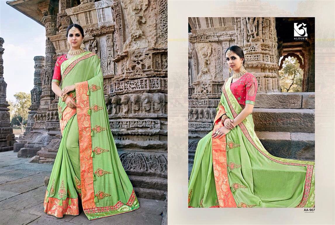 Ameya By Aloukik Attires 901 To 909 Series Designer Wedding Collection Colorful Stylish Fancy Beautiful Party Wear & Occasional Wear Fancy Embroidered Sarees At Wholesale Price