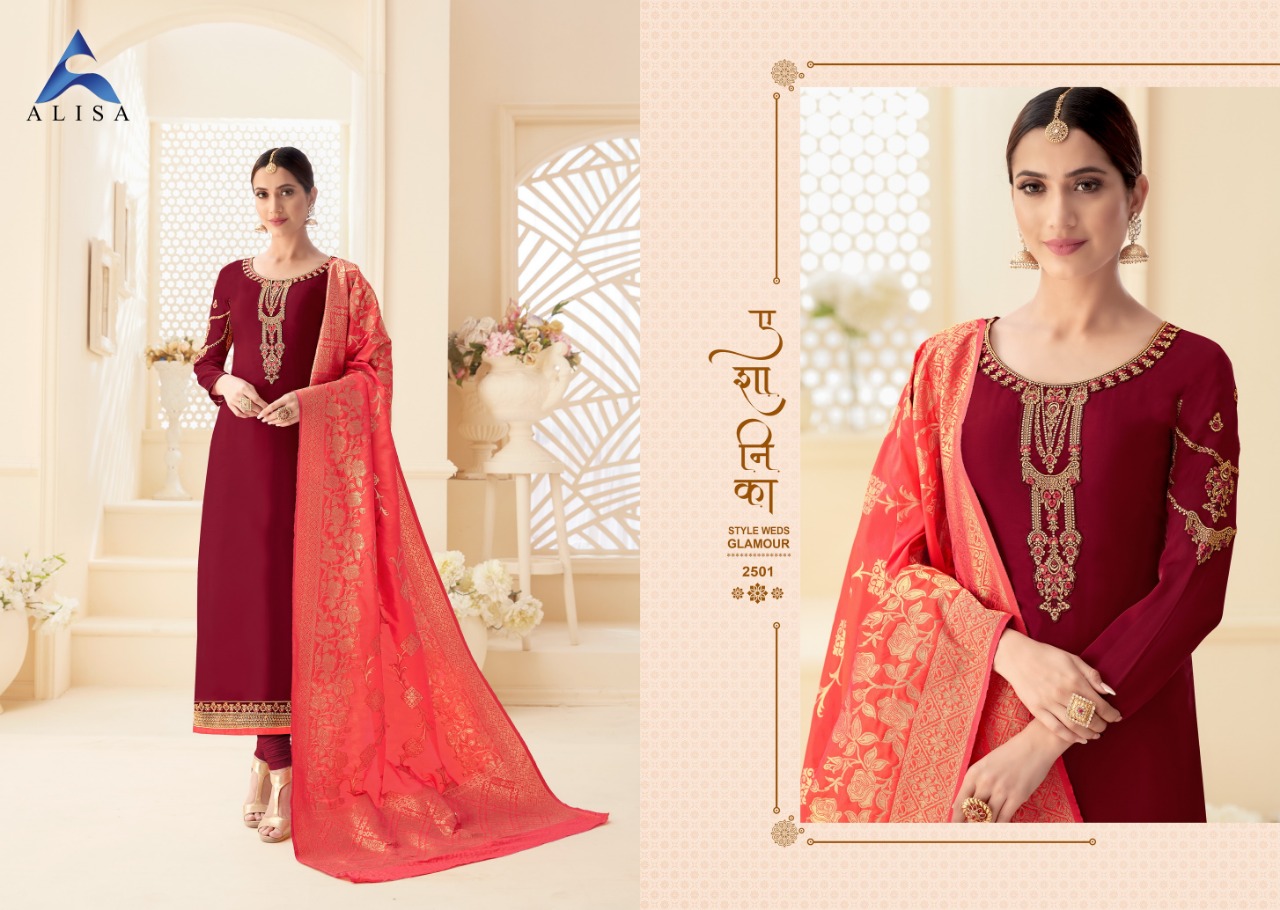 Amira Vol-6 By Alisa 2501 To 2506 Series Indian Traditional Wear Collection Beautiful Stylish Fancy Colorful Party Wear & Occasional Wear Satin Georgette With Heavy Work And Additional Diamond Work Dresses At Wholesale Price