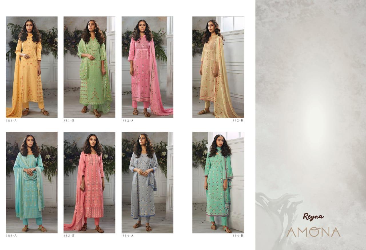 Amona By Reyna 381-a To 384-b Series Beautiful Stylish Colorful Fancy Party Wear & Ethnic Wear Lawn Cotton Print With Khadi And Hand Work Dresses At Wholesale Price