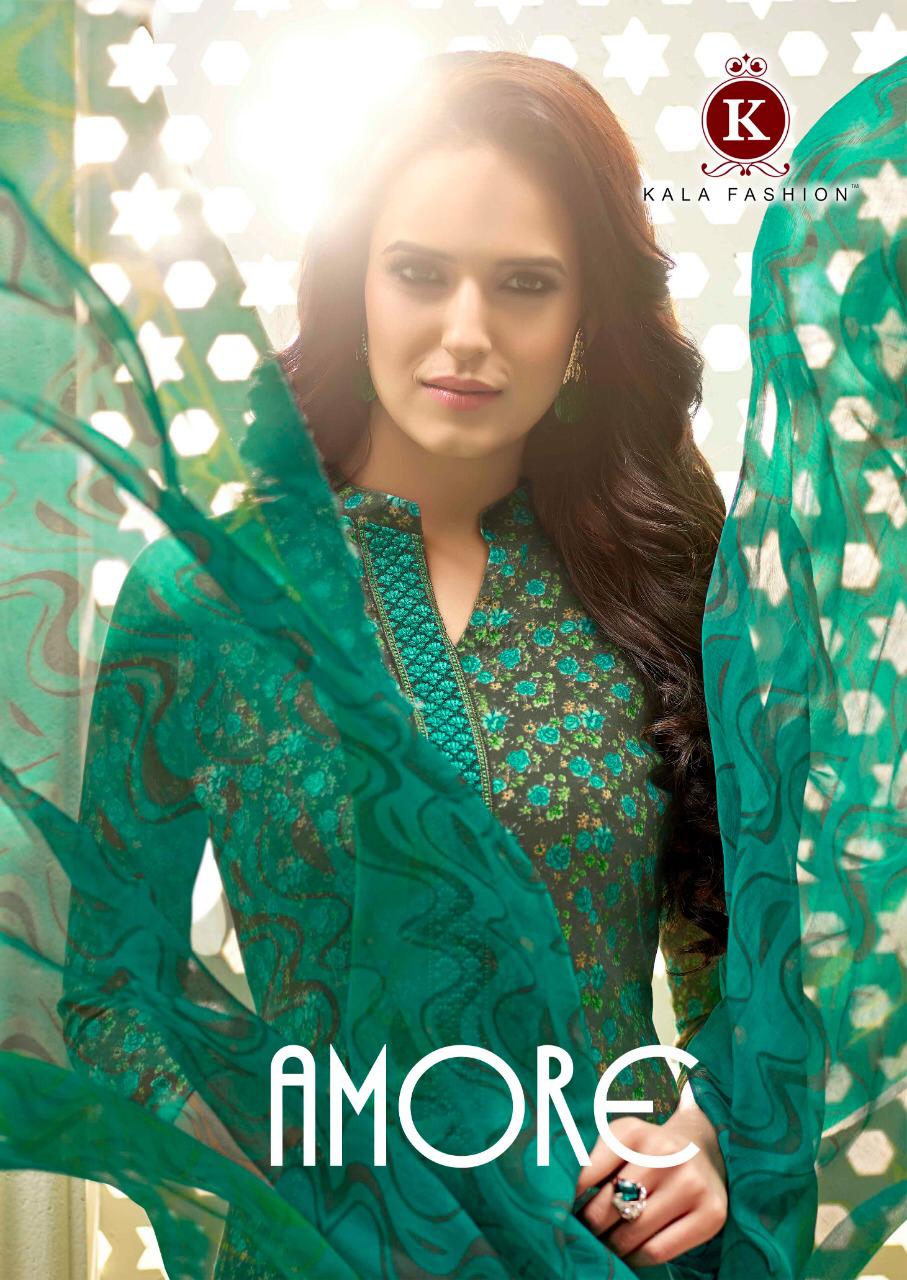 Amore Vol-3 By Kala Fashion 3001 To 3006 Series Designer Suits Beautiful Stylish Fancy Colorful Party Wear & Occasional Wear Fine Jam Satin Print With Embroidery Dresses At Wholesale Price