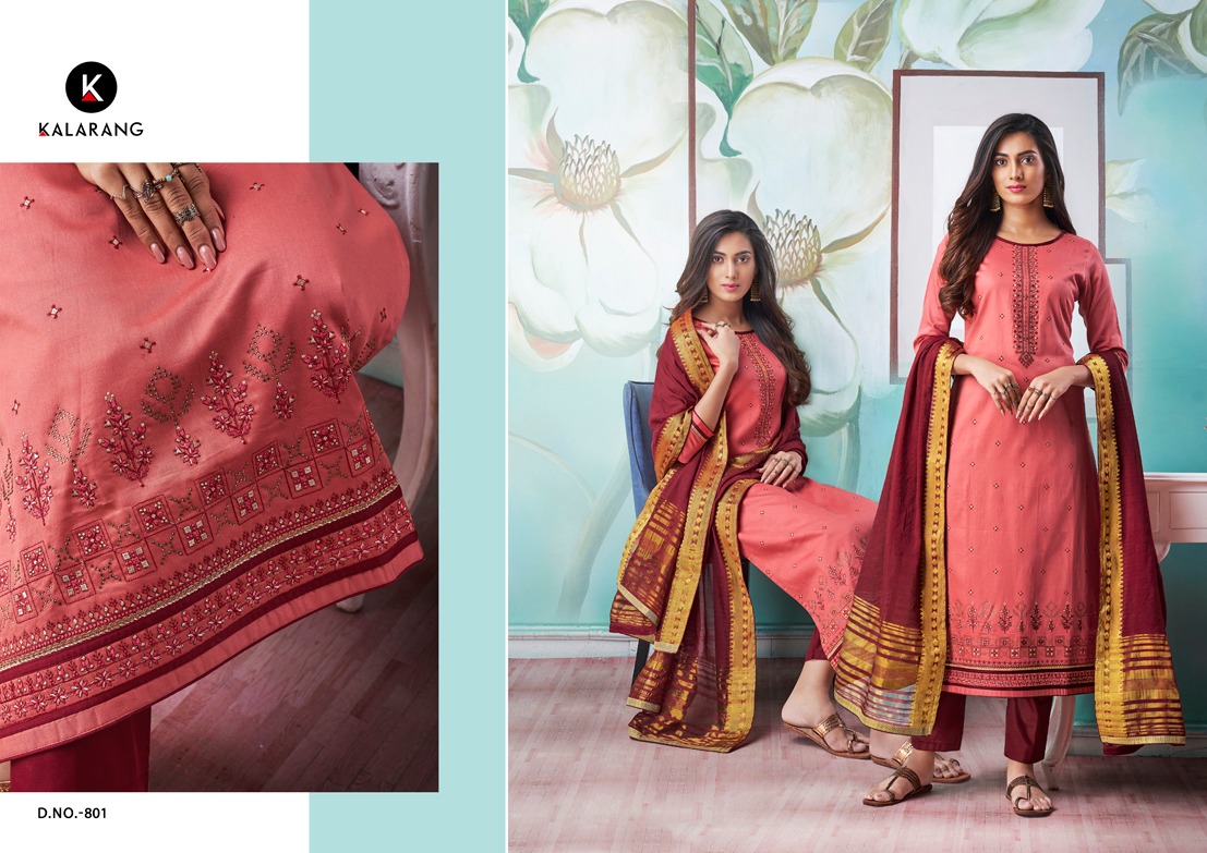 Amrut Vol-2 By Kalarang 801 To 804 Series Indian Traditional Wear Collection Beautiful Stylish Fancy Colorful Party Wear & Occasional Wear Jam Silk Cotton With Embroidery Dresses At Wholesale Price