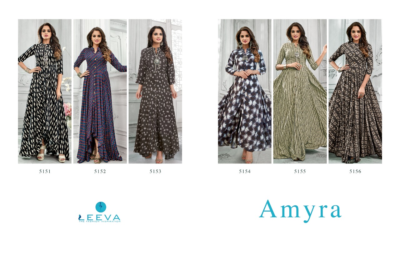 Amyra By Leeva 5151 To 5156 Series Designer Beautiful Stylish Fancy Colorful Casual Wear & Ready To Wear & Ethnic Wear Heavy Rayon Printed Kurtis At Wholesale Price